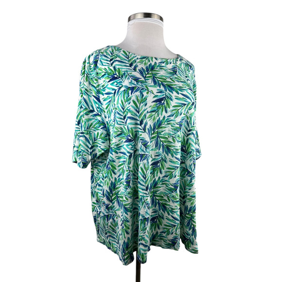 J. Jill Pima Slub Elbow Sleeve Tee Spearmint Tropical Floral Top Plus Size 4X - Picture 6 of 11